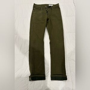 Men’s size 29 slim fit olive green Gustin jeans (gently used)